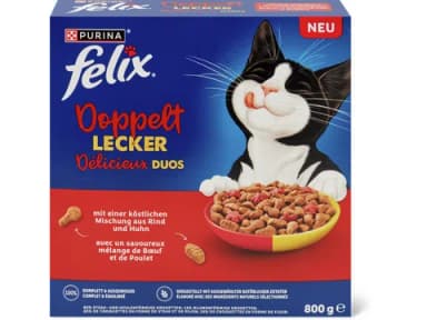 Felix Nourriture sèche pour chats Délicieux duos viande, adulte 800g