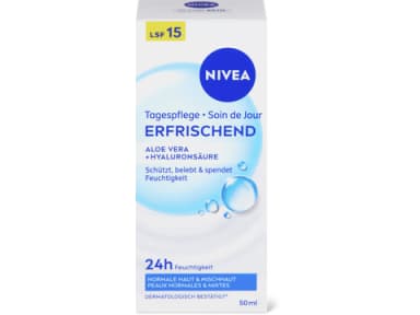 Nivea Erfrischende Tagescreme 24H Feuchtigkeit LSF 15, Aloe Vera, Hyaluronsäure 50ml