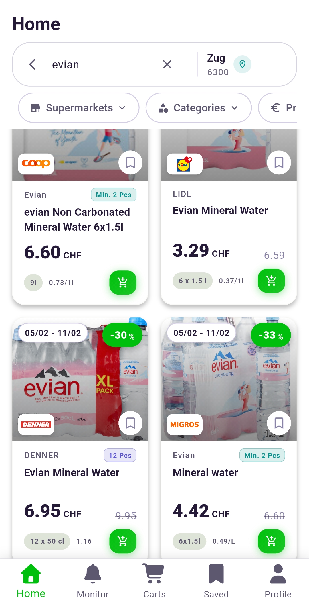 Rappn app comparing Evian offers
