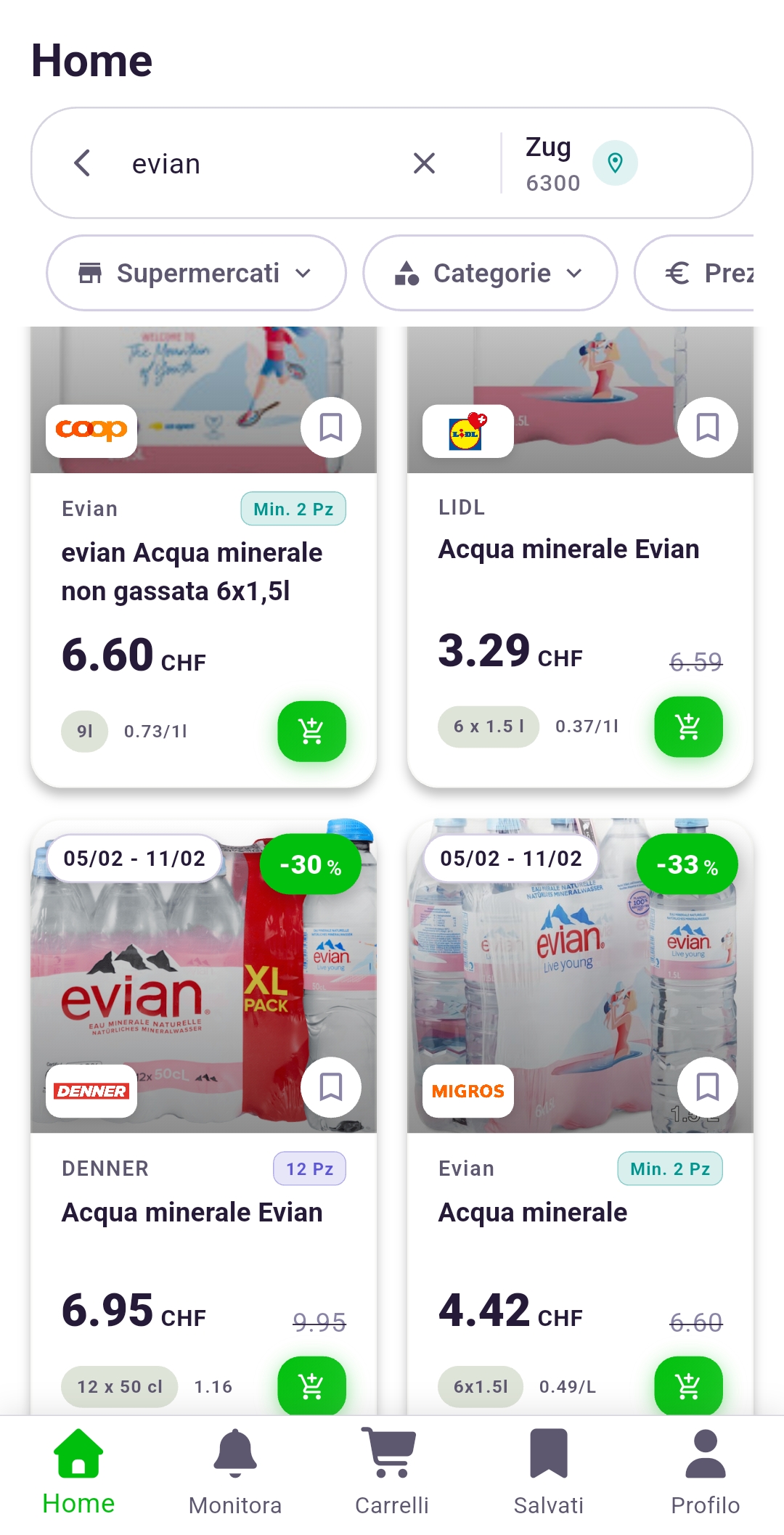 App Rappn che confronta le offerte Evian