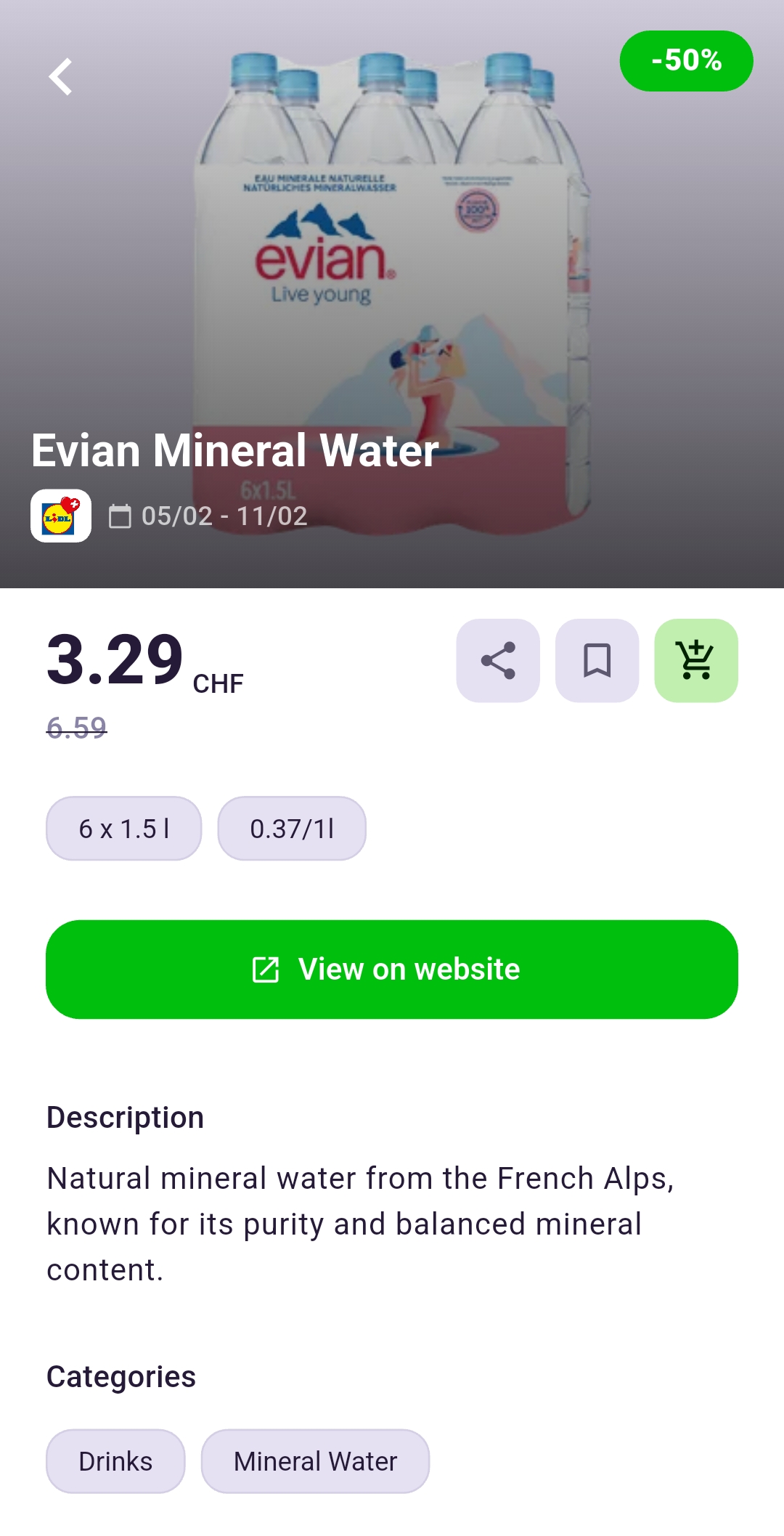 Lidl Evian Mineral Water offer