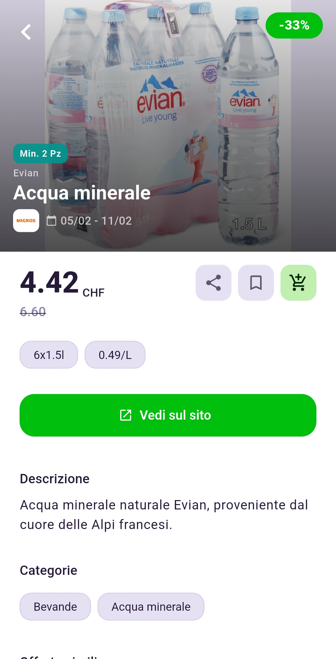 Offerta Evian Migros