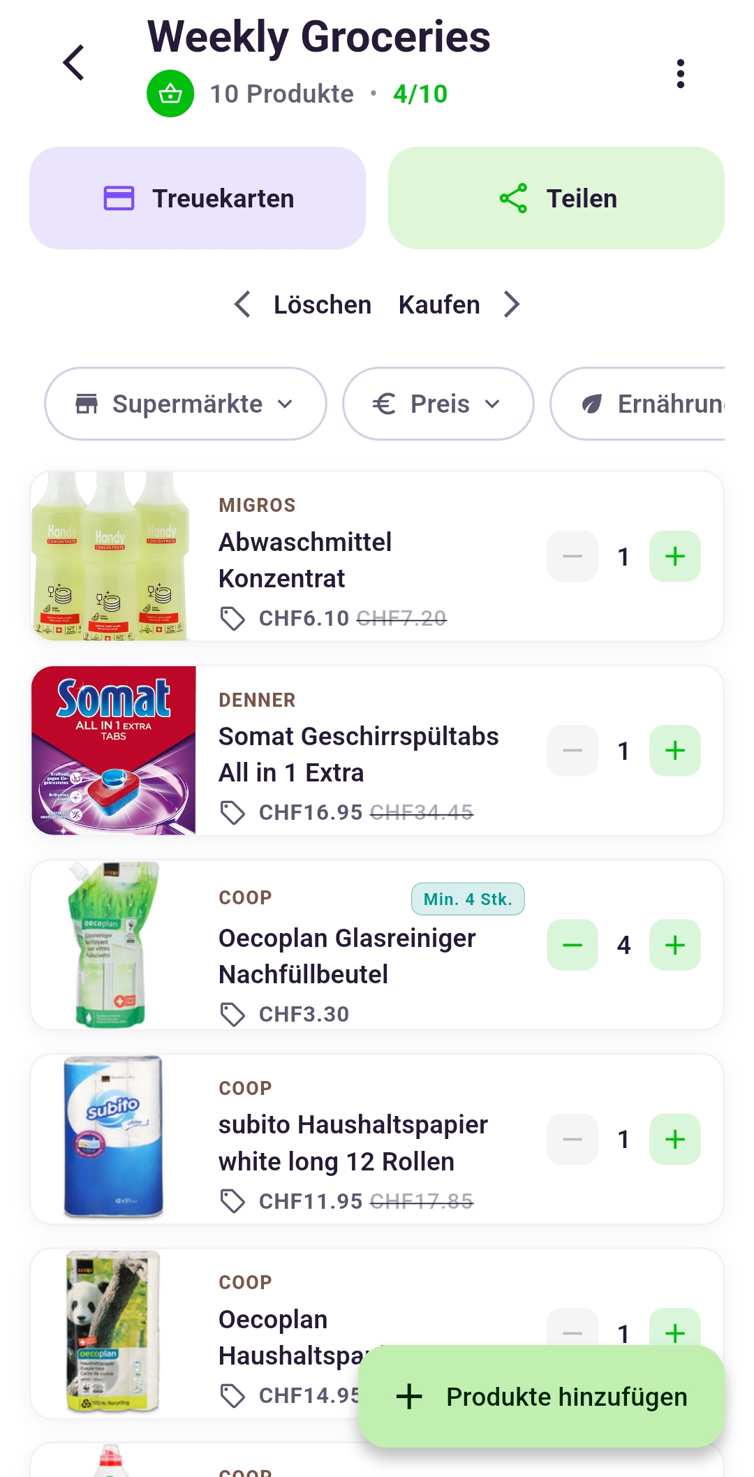 Geteilter Wochen-Warenkorb