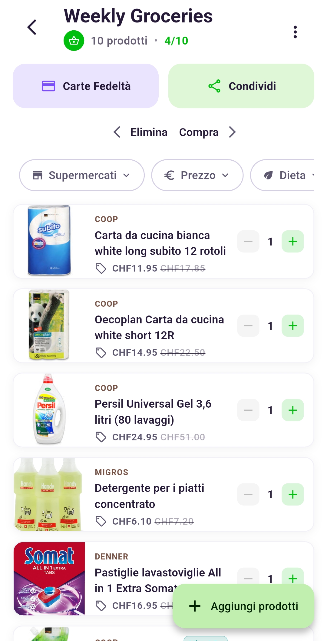 Carrello settimanale condiviso