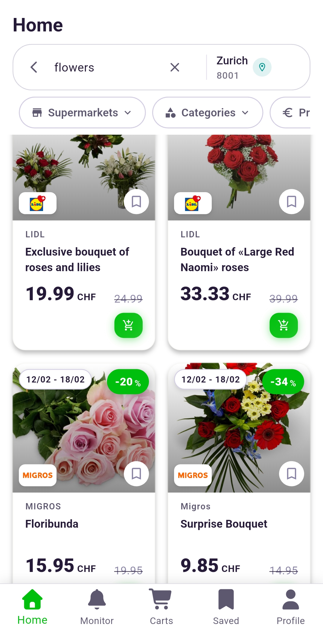 Vier Valentinstags-Bouquets verglichen in der Rappn App