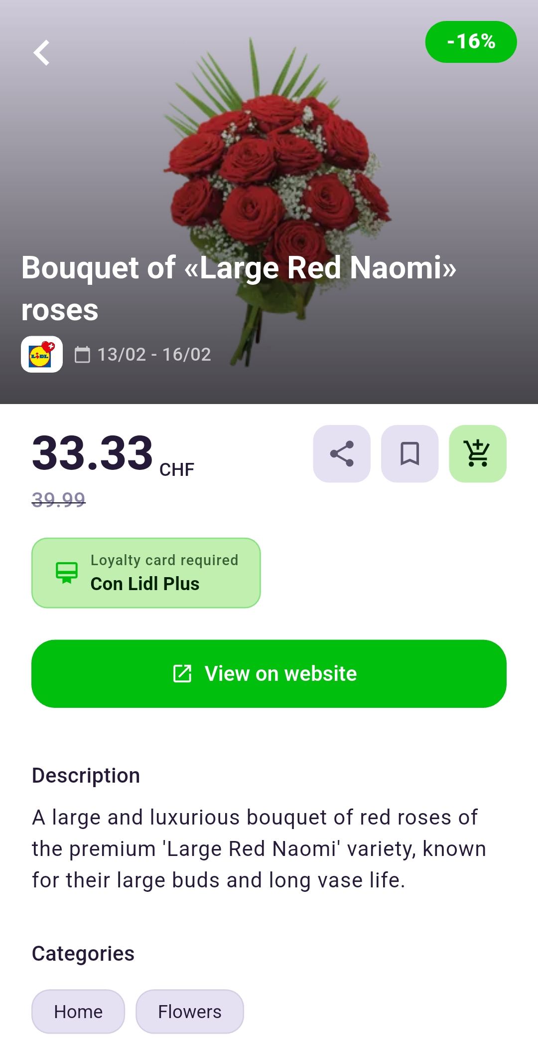 Lidl Large Red Naomi roses offer in the Rappn app