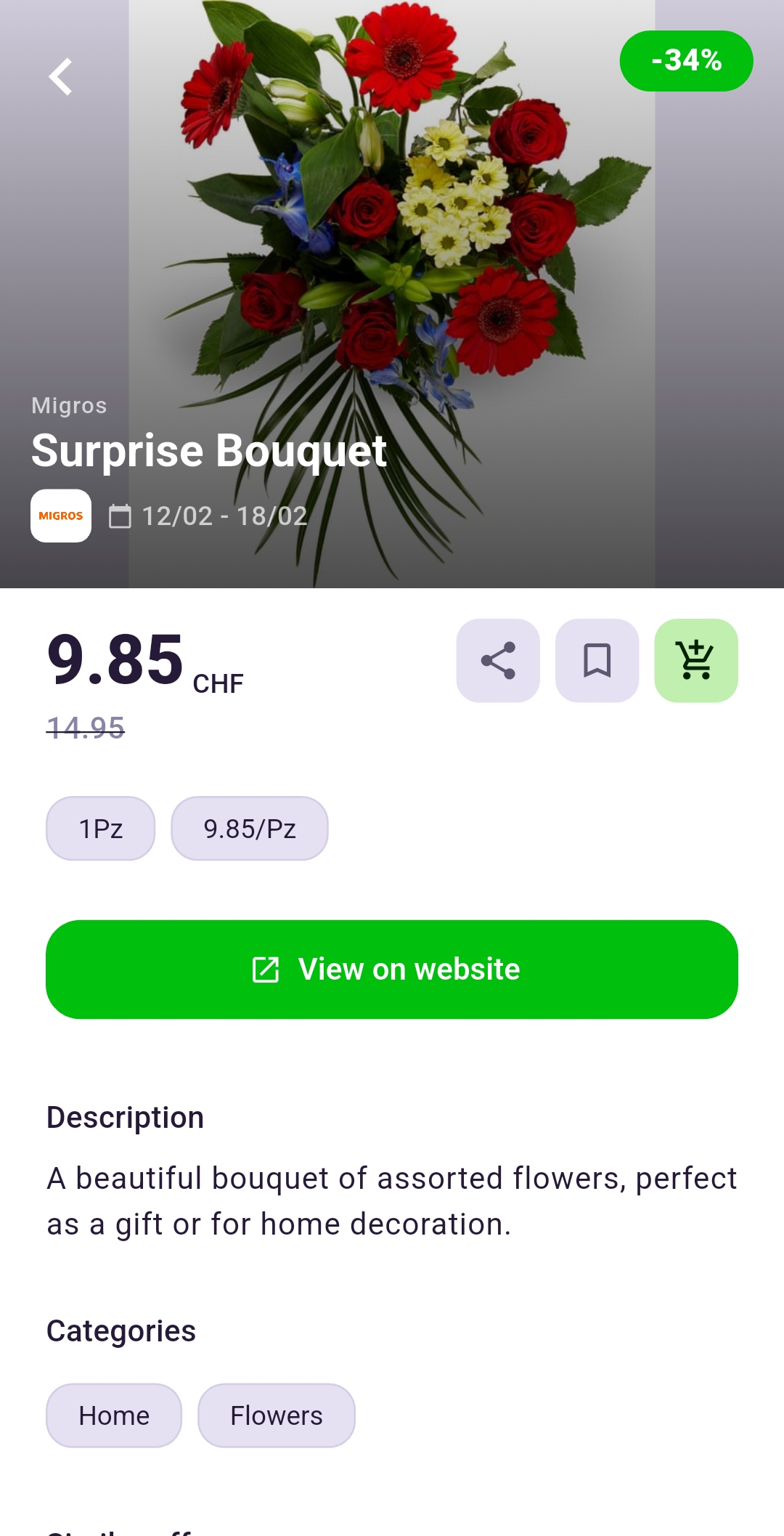Migros Surprise Bouquet offer in the Rappn app