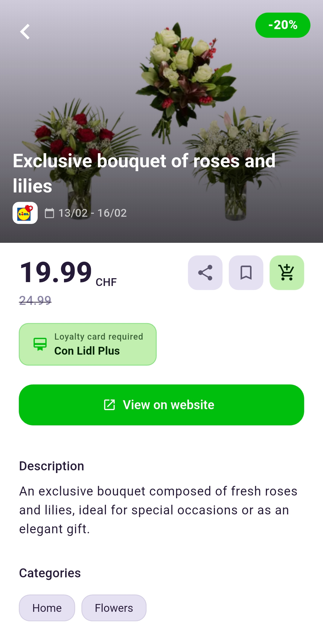 Lidl exclusive roses and lilies bouquet in the Rappn app