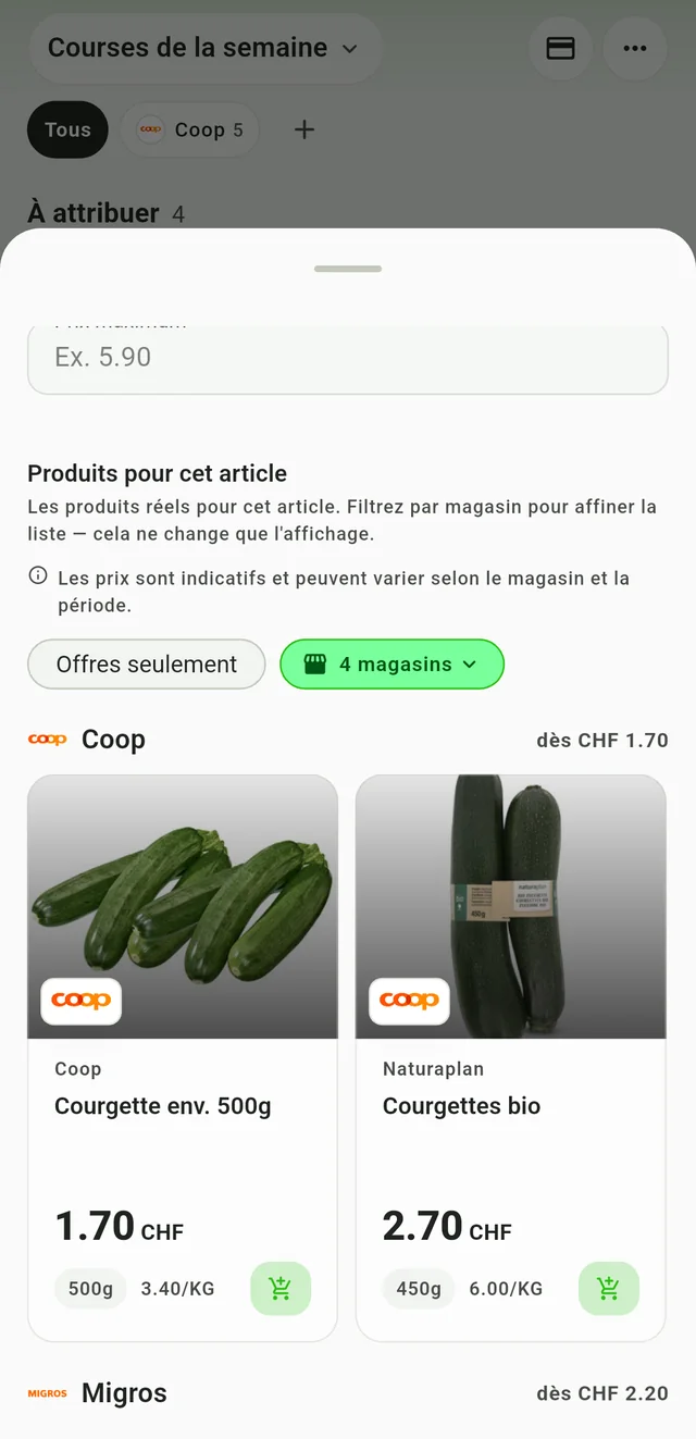 Voir les produits proposés pour un article